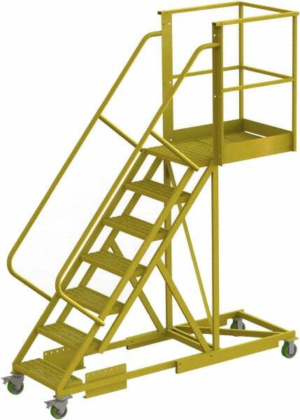 TRI-ARC - 112" 7 Step Configurable Cantilever Ladder - Supported, 300 Lb Capacity, 70" Platform Height, 30" Base Width x 91" Base Depth, Perforated Tread - Benchmark Tooling