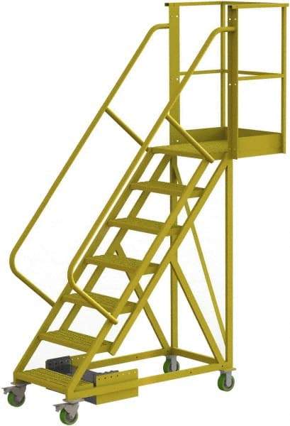 TRI-ARC - 112" 7 Step Configurable Cantilever Ladder - Unsupported, 300 Lb Capacity, 70" Platform Height, 30" Base Width x 81" Base Depth, Perforated Tread - Benchmark Tooling