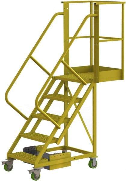 TRI-ARC - 92" 5 Step Configurable Cantilever Ladder - Unsupported, 300 Lb Capacity, 50" Platform Height, 30" Base Width x 64" Base Depth, Serrated - Benchmark Tooling