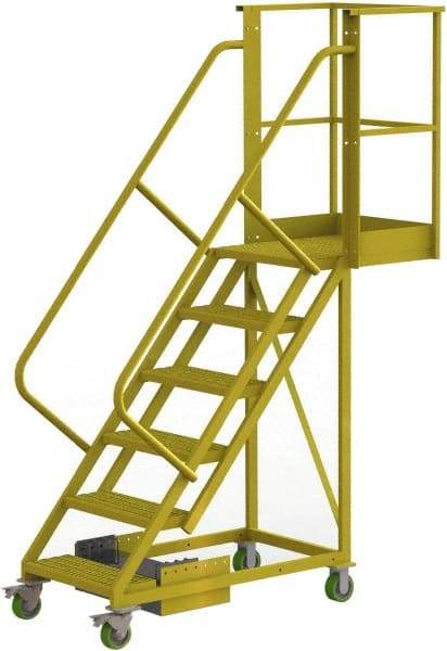 TRI-ARC - 102" 6 Step Configurable Cantilever Ladder - Unsupported, 300 Lb Capacity, 60" Platform Height, 30" Base Width x 72" Base Depth, Serrated - Benchmark Tooling
