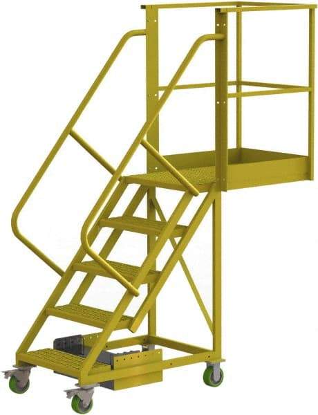 TRI-ARC - 92" 5 Step Configurable Cantilever Ladder - Unsupported, 300 Lb Capacity, 50" Platform Height, 30" Base Width x 74" Base Depth, Perforated Tread - Benchmark Tooling