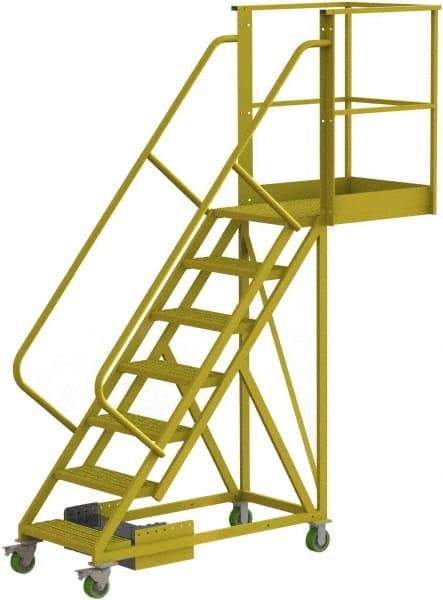 TRI-ARC - 112" 7 Step Configurable Cantilever Ladder - Unsupported, 300 Lb Capacity, 70" Platform Height, 30" Base Width x 91" Base Depth, Perforated Tread - Benchmark Tooling