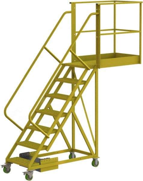 TRI-ARC - 112" 7 Step Configurable Cantilever Ladder - Unsupported, 300 Lb Capacity, 70" Platform Height, 30" Base Width x 101" Base Depth, Perforated Tread - Benchmark Tooling