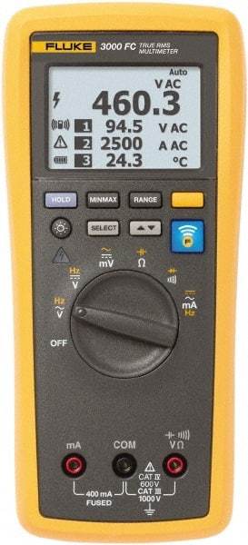 Fluke - FLK-3000 FC, CAT IV, CAT III, 1,000 VAC/VDC, Digital True RMS Auto Ranging Manual Ranging Wireless Multimeter - 50 Ohm, Measures Voltage, Capacitance, Current, Frequency, Resistance - Benchmark Tooling