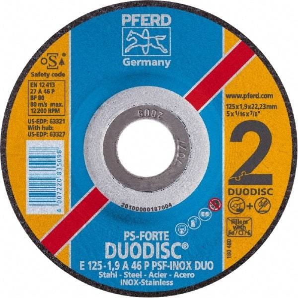PFERD - 46 Grit, 4-1/2" Wheel Diam, 1/8" Wheel Thickness, 7/8" Arbor Hole, Type 27 Depressed Center Wheel - Aluminum Oxide - Benchmark Tooling