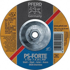 PFERD - 46 Grit, 7" Wheel Diam, 1/4" Wheel Thickness, Type 27 Depressed Center Wheel - Aluminum Oxide - Benchmark Tooling