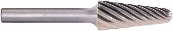 PFERD - 1/2" Cut Diam, 1/4" Shank Diam, Taper Head Fluted Cut Burr - Carbide, Radius End, 1-1/8" LOC, 2-3/4" OAL - Benchmark Tooling