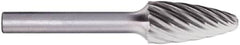 PFERD - 1/2" Cut Diam, 1/4" Shank Diam, Tree with Radius Head Fluted Cut Burr - Carbide, Radius End, 1" LOC, 2-3/4" OAL - Benchmark Tooling