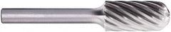 PFERD - 3/8" Cut Diam, 1/4" Shank Diam, Cylinder with Radius Head Fluted Cut Burr - Carbide, Radius End, 3/4" LOC, 2-1/2" OAL - Benchmark Tooling