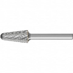 PFERD - 1/2" Cut Diam, 1/4" Shank Diam, Taper Head Double Cut Burr - Carbide, Radius End, 1-1/8" LOC, 3.16" OAL - Benchmark Tooling