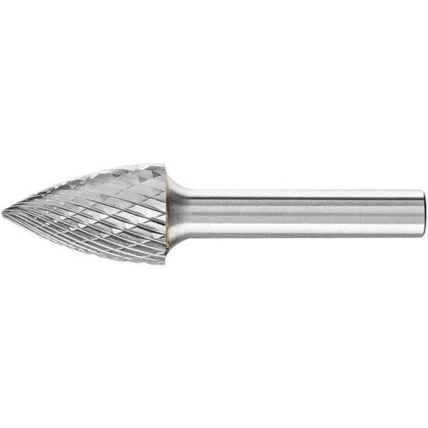 PFERD - 5/8" Cut Diam, 1/4" Shank Diam, Tree Head Double Cut Burr - Carbide, Point End, 1" LOC, 2-3/4" OAL - Benchmark Tooling