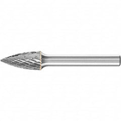 PFERD - 3/8" Cut Diam, 1/4" Shank Diam, Tree Head Double Cut Burr - Carbide, Point End, 1" LOC, 2-1/2" OAL - Benchmark Tooling