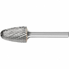 PFERD - 5/8" Cut Diam, 1/4" Shank Diam, Tree with Radius Head Double Cut Burr - Carbide, Radius End, 1" LOC, 2-3/4" OAL - Benchmark Tooling