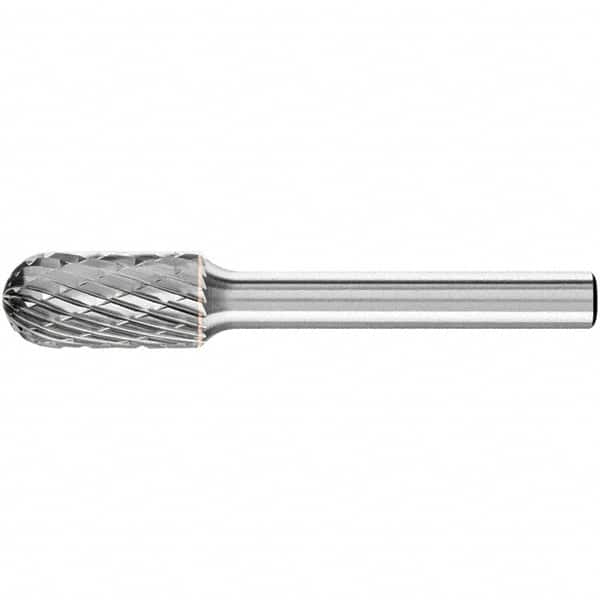 PFERD - 3/8" Cut Diam, 1/4" Shank Diam, Cylinder with Radius Head Double Cut Burr - Carbide, Radius End, 3/4" LOC, 2-1/2" OAL - Benchmark Tooling