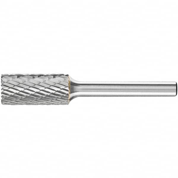 PFERD - 1/2" Cut Diam, 1/4" Shank Diam, Cylinder with End Cut Head Double Cut Burr - Carbide, End Cut End, 1" LOC, 2-3/4" OAL - Benchmark Tooling