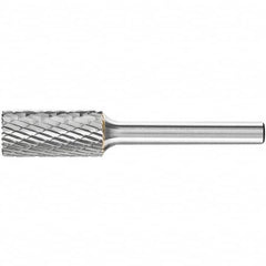 PFERD - 1/2" Cut Diam, 1/4" Shank Diam, Cylinder with End Cut Head Double Cut Burr - Carbide, End Cut End, 1" LOC, 2-3/4" OAL - Benchmark Tooling