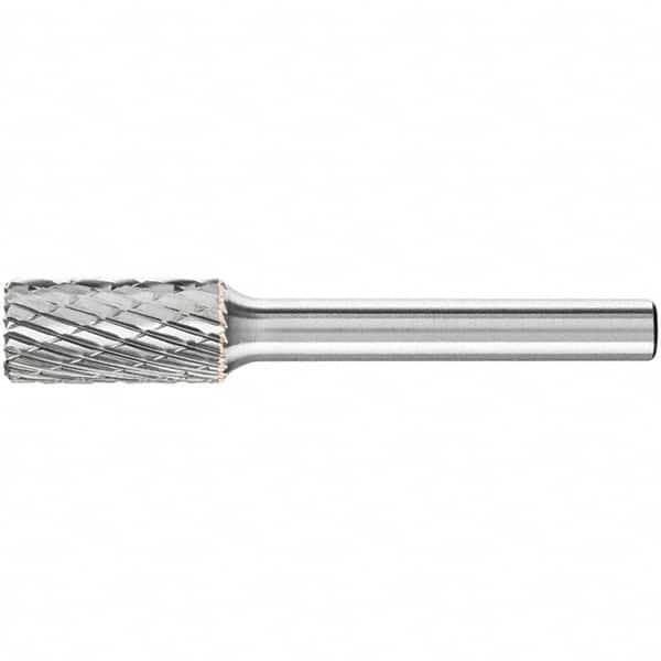 PFERD - 3/8" Cut Diam, 1/4" Shank Diam, Cylinder with End Cut Head Double Cut Burr - Carbide, End Cut End, 3/4" LOC, 2-1/2" OAL - Benchmark Tooling