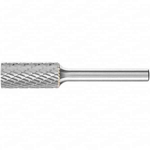 PFERD - 1/2" Cut Diam, 1/4" Shank Diam, Cylinder Head Double Cut Burr - Carbide, Flat End, 1" LOC, 2-3/4" OAL - Benchmark Tooling