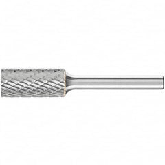 PFERD - 1/2" Cut Diam, 1/4" Shank Diam, Cylinder Head Double Cut Burr - Carbide, Flat End, 1" LOC, 2-3/4" OAL - Benchmark Tooling