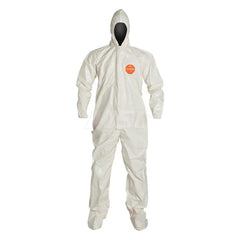 Disposable Coveralls: Size 3X-Large, 3.6 oz, Tychem & Nomex, Zipper Closure White, Taped Seam, Elastic Cuff, Sock with Boot Overflap Ankle, ISO Non-Cleanroom Class