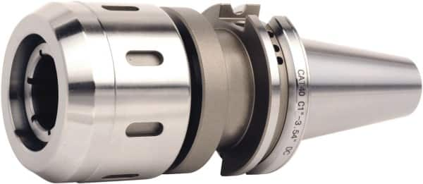 Accupro - CAT50 Dual Contact Taper, 1-1/4" Hole Diam x 2.88" Nose Diam Milling Chuck - 4.14" Projection, 0.0002" TIR, Through-Spindle & DIN Flange Coolant, - Exact Industrial Supply