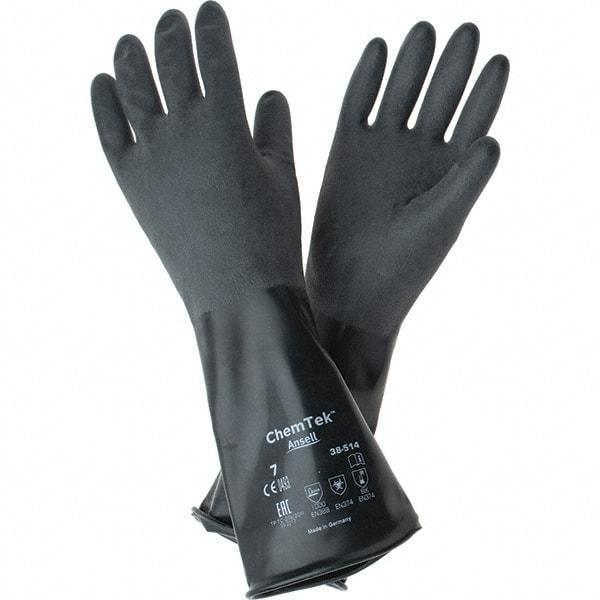 Ansell - 14 mil Thick, Chemical Resistant Gloves - SZ 7 14"14ML BLK 1/PR CHEM-TEK RGH FIN CHEM GLV - Benchmark Tooling