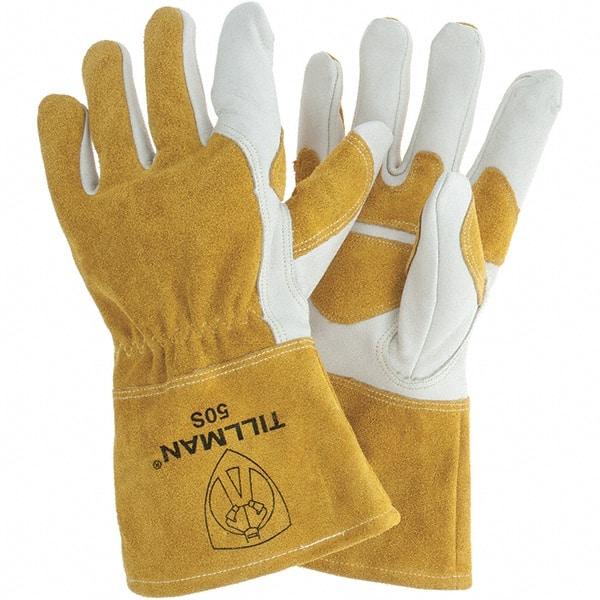 TILLMAN - Welder's & Heat Protective Gloves - 4"CUFF WHT/GLD SML 1PR COWHIDE MIG GLOVES - Benchmark Tooling