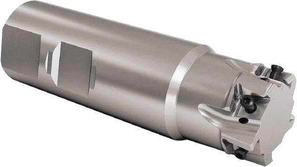 Seco - 32mm Cut Diam, 8mm Max Depth of Cut, 32mm Shank Diam, 200mm OAL, Indexable Square Shoulder End Mill - LOEX Inserts, Weldon Shank, 90° Lead Angle, Through Coolant, Series Square T4-08 - Benchmark Tooling