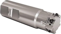 Seco - 20mm Cut Diam, 8mm Max Depth of Cut, 20mm Shank Diam, 160mm OAL, Indexable Square Shoulder End Mill - LOEX Inserts, Weldon Shank, 90° Lead Angle, Through Coolant, Series Square T4-08 - Benchmark Tooling