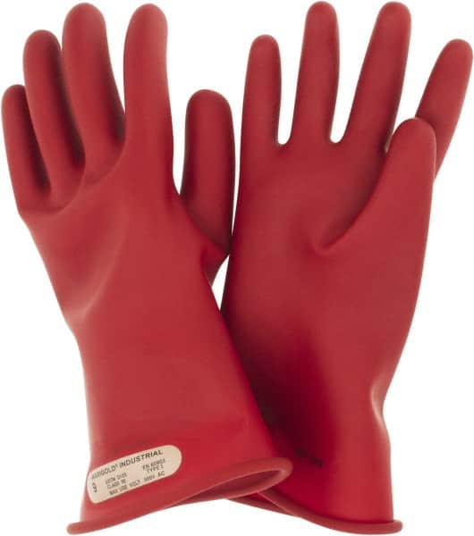 Ansell - Class 00, Size 9, 11" Long, Rubber Lineman's Glove - 2,500 AC Max Use Voltage, 500 AC Test Voltage, Red, ASTM D120 - Benchmark Tooling