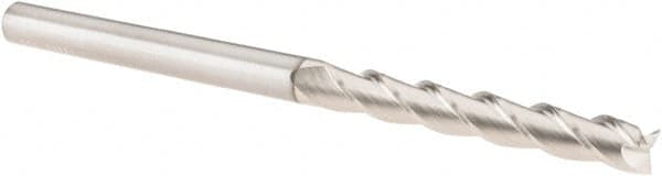 SGS - 1/4", 1-3/4" LOC, 1/4" Shank Diam, 4" OAL, 3 Flute, Solid Carbide Square End Mill - Single End, TiB2 Finish, Spiral Flute, 38° Helix, Centercutting, Right Hand Cut, Right Hand Flute, Series 43 - Benchmark Tooling
