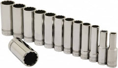 Ability One - 1/2" Drive Deep Well Socket Set - 12 Points, 3/8" to 1-1/8" Range, Inch Measurement Standard - Benchmark Tooling