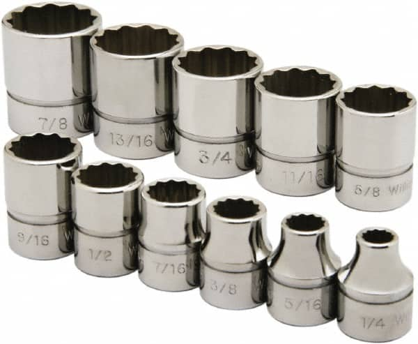 Ability One - 3/8" Drive Socket Set - 12 Points, 1/4" to 7/8" Range, Inch Measurement Standard - Benchmark Tooling