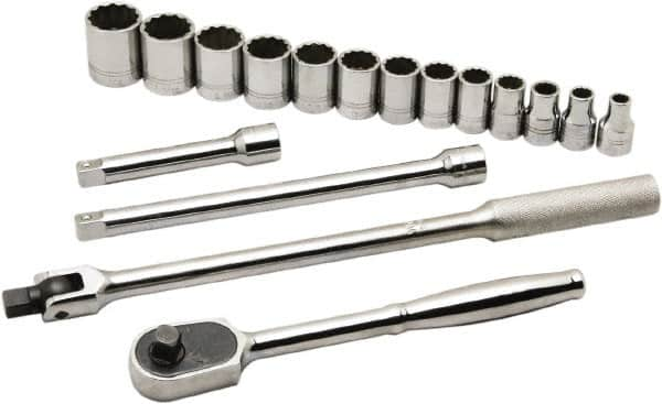 Ability One - 1/2" Drive Socket Set - 12 Points, 3/8" to 1-1/8" Range, Inch Measurement Standard - Benchmark Tooling