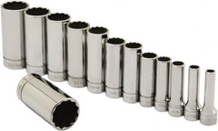 Ability One - 3/8" Drive Deep Well Socket Set - 12 Points, 1/4" to 1" Range, Inch Measurement Standard - Benchmark Tooling