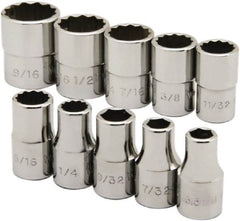 Ability One - 1/4" Drive Socket Set - 6, 12 Points, 3/16" to 9/16" Range, Inch Measurement Standard - Benchmark Tooling