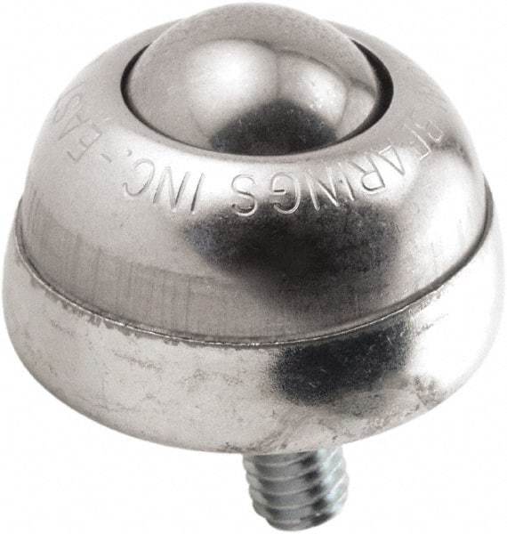 Hudson Bearing - 1 Inch Diameter, Round, Stainless Steel Ball Transfer - 1-3/4 Inch Overall Diameter, 1-3/8 Inch Mount Height, 75 Lb. Capacity - Benchmark Tooling