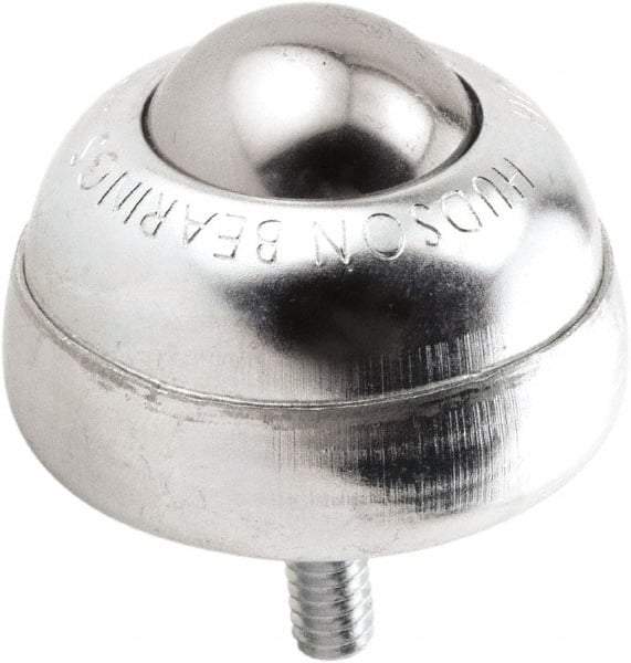 Hudson Bearing - 1 Inch Diameter, Round, Stainless Steel Ball Transfer - 1-3/4 Inch Overall Diameter, 1-3/8 Inch Mount Height, 75 Lb. Capacity - Benchmark Tooling