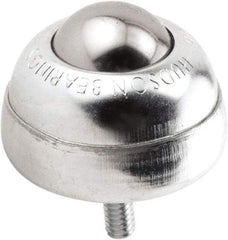 Hudson Bearing - 1 Inch Diameter, Round, Stainless Steel Ball Transfer - 1-3/4 Inch Overall Diameter, 1-3/8 Inch Mount Height, 75 Lb. Capacity - Benchmark Tooling