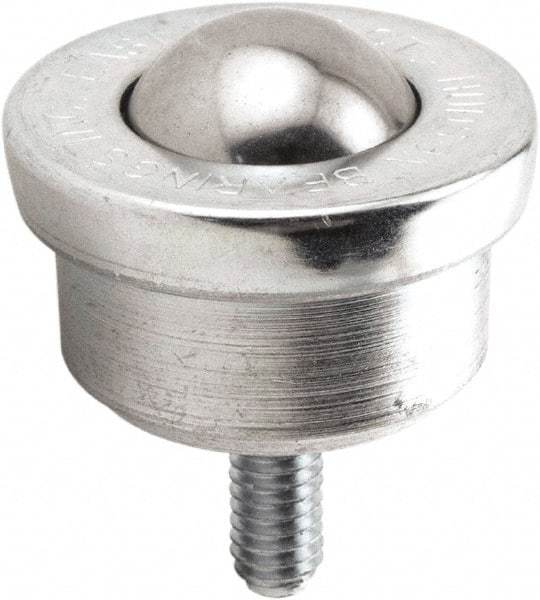 Hudson Bearing - 1 Inch Diameter, Round, Carbon Steel Ball Transfer - 1.6719 Inch Overall Diameter, 1-1/4 Inch Mount Height, 200 Lb. Capacity - Benchmark Tooling