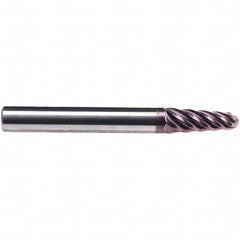 Emuge - 4° Taper Angle per Side, 13.57mm Small End Diam, 34mm LOC, Solid Carbide 6 Flute Tapered Ball End Mill - TiAlN Finish, 108mm OAL, 16mm Shank Diam, Spiral Flute, 38° Helix - Benchmark Tooling