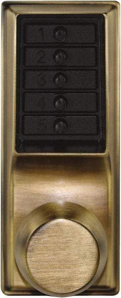 Kaba Access - 1-3/8 to 2-1/4" Door Thickness, Antique Brass Pushbutton Knob Lockset - 2-3/4" Back Set, 1 Code, Nonkey Override Cylinder - Benchmark Tooling