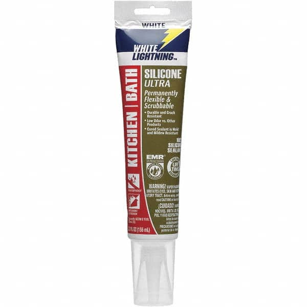 White Lightning - 5.3 oz Tube White Silicone Sealant - -80 to 450°F Operating Temp, 30 min Tack Free Dry Time, 24 hr Full Cure Time - Benchmark Tooling