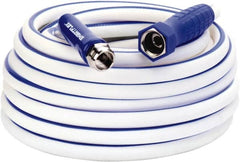 Legacy - 50' Long Marine/RV Hose - 1/2" Diam, 3/4" GHT, Hi-Tec Polymer, 150 psi, All Season, White with Blue Stripe - Benchmark Tooling