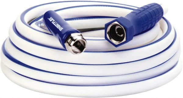 Legacy - 25' Long Marine/RV Hose - 5/8" Diam, 3/4" GHT, Hi-Tec Polymer, 150 psi, All Season, White with Blue Stripe - Benchmark Tooling