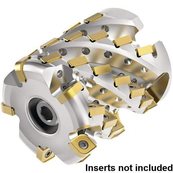 Kennametal - 40 Inserts, 2" Cut Diam, 3/4" Arbor Diam, 3.0338" Max Depth of Cut, Indexable Square-Shoulder Face Mill - 0° Lead Angle, 3-1/2" High, SNHJ1004.. Insert Compatibility, Through Coolant, Series HARVI Ultra 8X - Benchmark Tooling