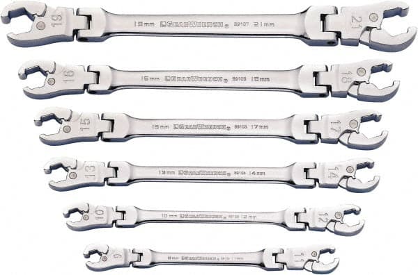 GearWrench - 6 Piece, 9mm to 21mm, Flare Nut Wrench Set - Metric Measurement Standard, Chrome Finish - Benchmark Tooling