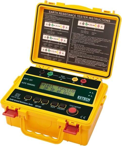 Extech - 0.002 to 2 k Ohm, LCD Display Earth Ground Resistance Tester - AA Battery, 2 mA Current, 820 Hz - Benchmark Tooling