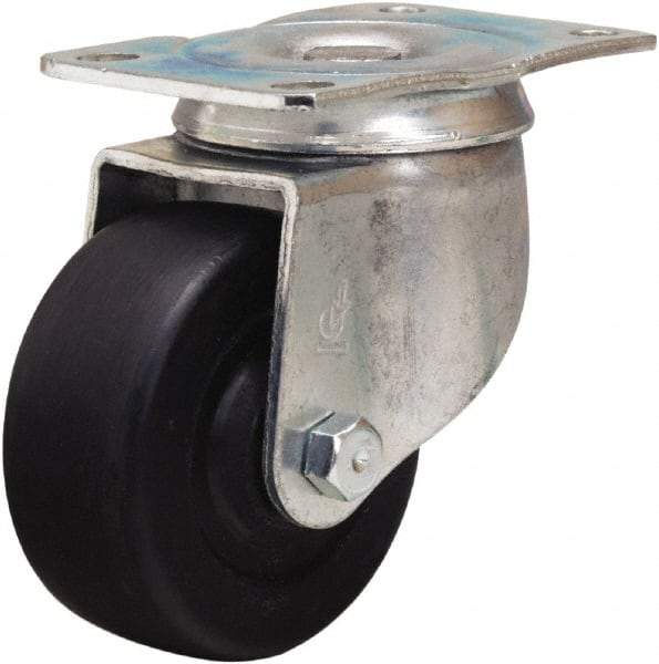Hamilton - 3" Diam x 1-1/4" Wide x 4" OAH Top Plate Mount Swivel Caster - Hard Rubber, 210 Lb Capacity, Self-Lubricating Bearing, 2-1/2 x 3-3/4" Plate - Benchmark Tooling