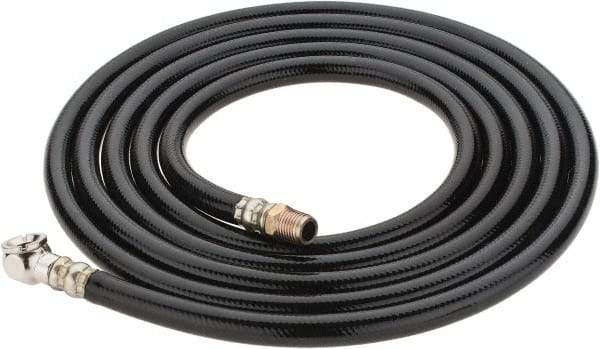 PRO-SOURCE - 1/4" ID x 1/2" OD 10' Long Air Tank Hose - Tire Chuck Ends, 300 Working psi, 158°, 1/4" Fitting, Black - Benchmark Tooling